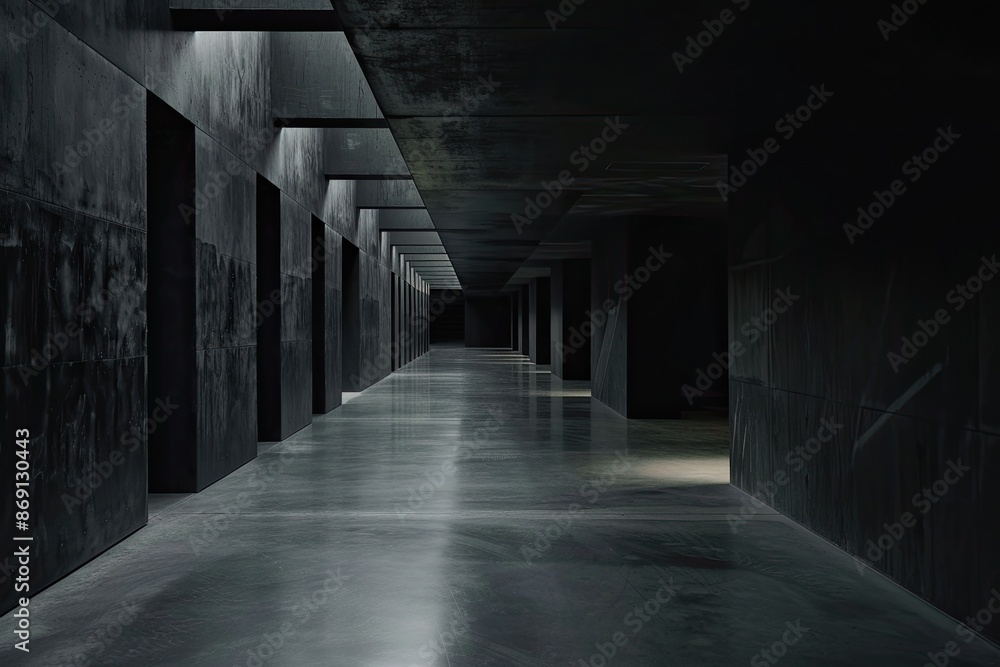 Dark concrete empty room interior with light from window Dark concrete empty room interior with light from window