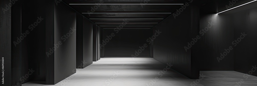 Fototapeta premium Dark concrete empty room interior with light from window