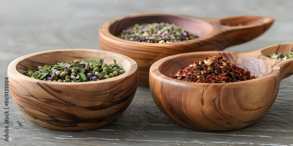 Ayurvedic mens health balance herbs in wooden bowls and spoons. Concept Ayurveda, Men's Health, Balance, Herbs, Wooden Bowls Ayurvedic mens health balance herbs in wooden bowls and spoons. Concept Ayurveda, Men's Health, Balance, Herbs, Wooden Bowls
