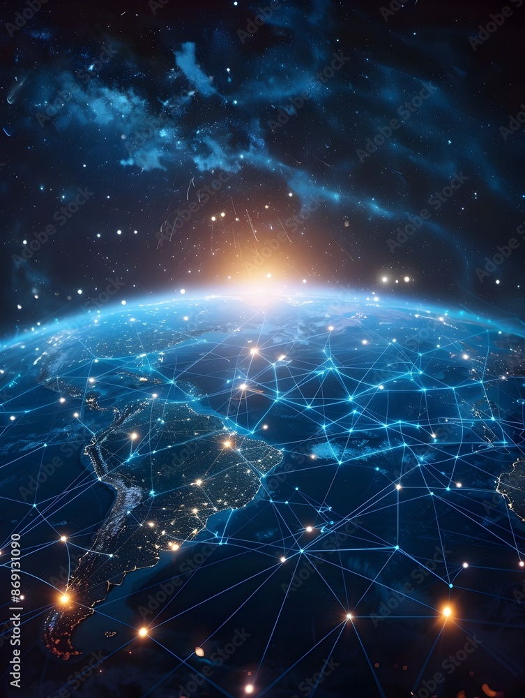 Fototapeta premium Interconnected Digital World Globe with Cyber Technology and Global Connectivity