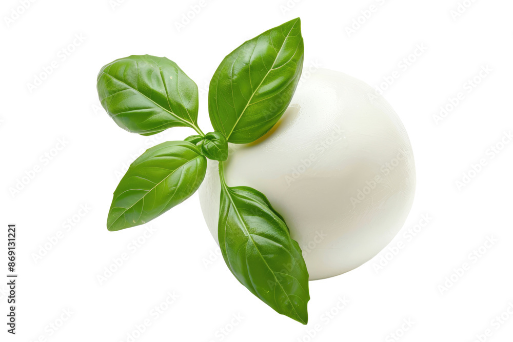 Mozzerella cheese ball with green leaves isolated on transparent background Mozzerella cheese ball with green leaves isolated on transparent background