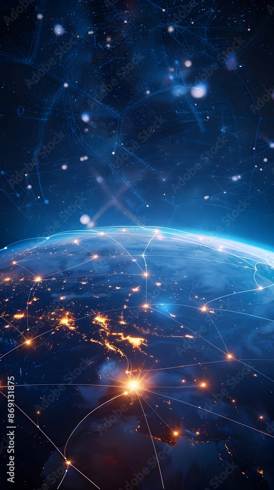 Global Digital Network and Connectivity on Illuminated Earth at Night Global Digital Network and Connectivity on Illuminated Earth at Night