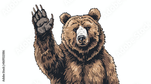 Waving Bear Animal Vector Illustration Handdrawn Vector