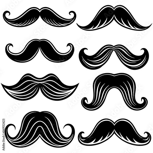 Different styles of mustaches against a white backdrop