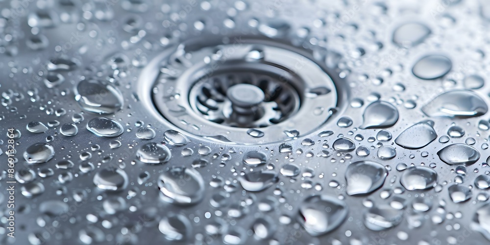 Macro photography of water droplets in sink illustrating cleanliness and hygiene principles. Concept Macro Photography, Water Droplets, Cleanliness, Hygiene, Kitchen Sink Macro photography of water droplets in sink illustrating cleanliness and hygiene principles. Concept Macro Photography, Water Droplets, Cleanliness, Hygiene, Kitchen Sink