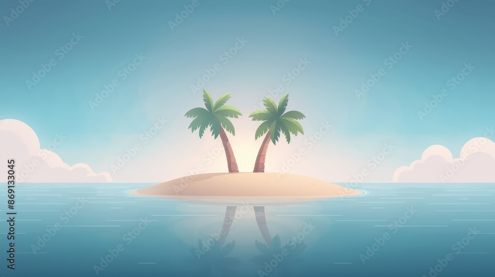 Obraz premium Tropical Island with Palm Trees and Calm Ocean in Pixel Art Style