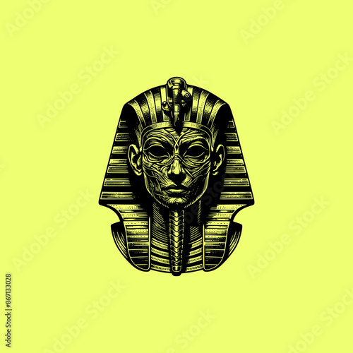 graphic t-shirt design hand drawn art style head of mummy pharaoh egypt potrait scary vector illustration