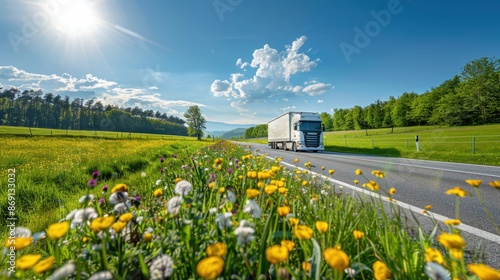 The truck on countryside road