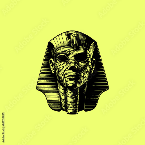 graphic t-shirt design hand drawn art style head of mummy pharaoh egypt potrait scary vector illustration