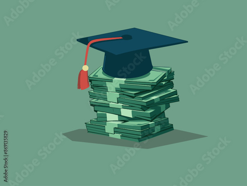 Financial Literacy: Investing in Education for a Prosperous Future - Graduation Cap and Diploma on a Stack of Money