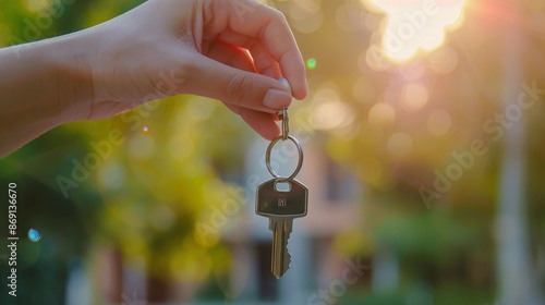 Hand Holding Key Against a Sunlit Background