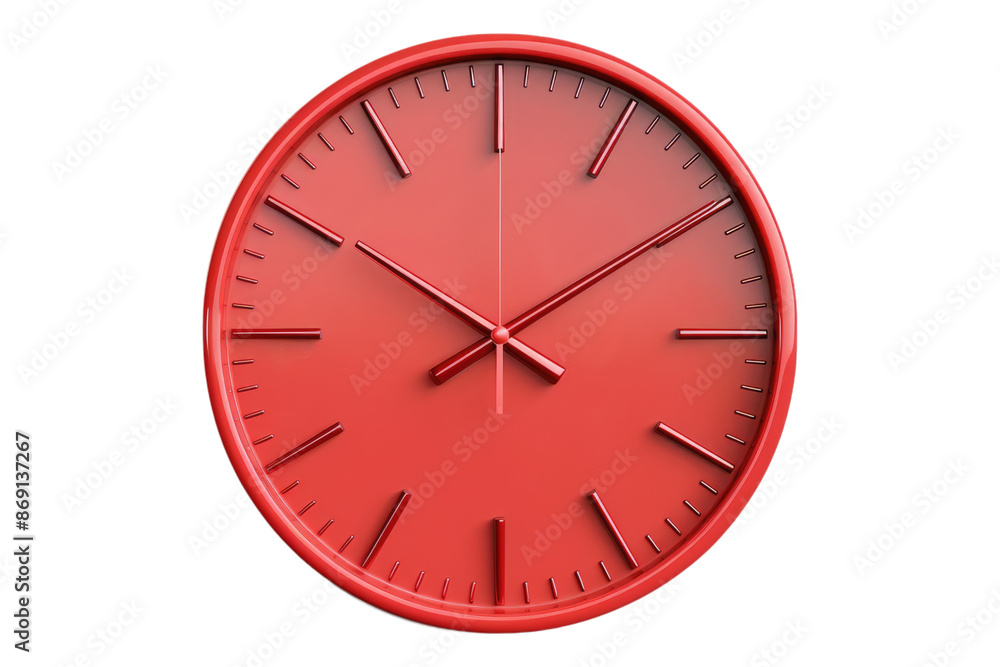 Red wall clock isolated on transparent background Red wall clock isolated on transparent background