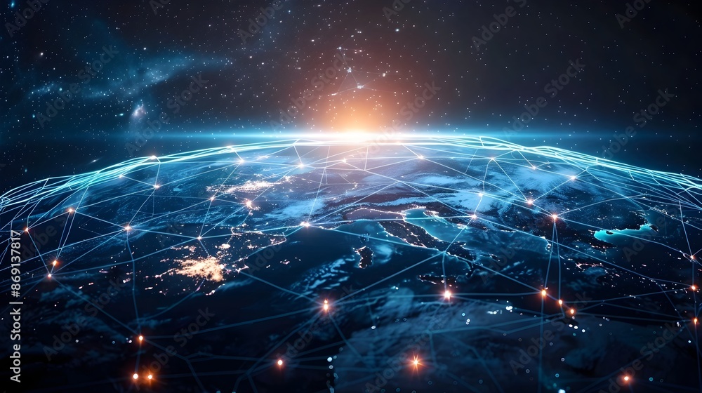 Fototapeta premium Digital World Globe Depicting Global Network and Cyber Technology Connectivity on Earth