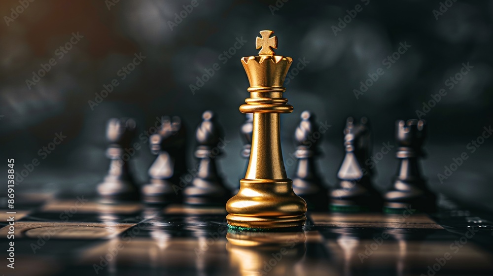 Golden Queen Chess Piece on a Chessboard Golden Queen Chess Piece on a Chessboard