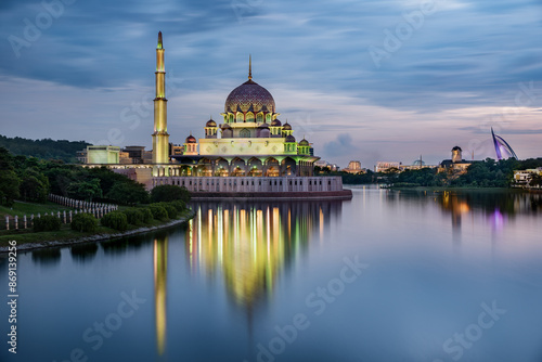 Photography The majestic Putra Mosque taken after the sunset in Putrajaya, Malaysia