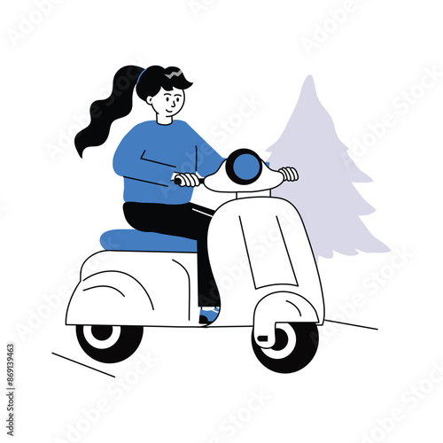 A girl riding scooter in summer season, vector illustration
