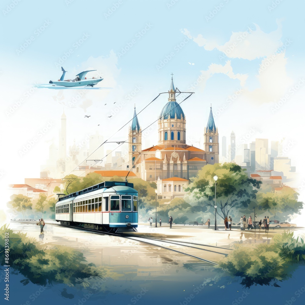 Obraz premium Modern Minimalistic Artwork of Lisbon with Urban Landmarks