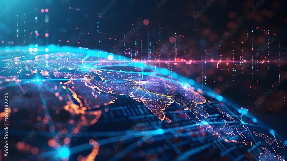 Digital World Globe Concept of Global Network and Cyber Technology for Information Exchange Digital World Globe Concept of Global Network and Cyber Technology for Information Exchange