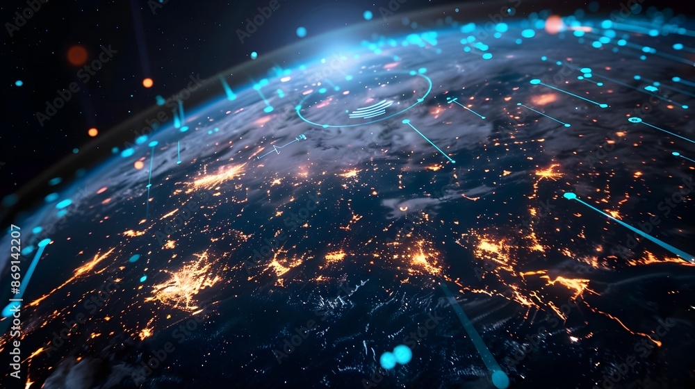 Obraz premium Global Digital Network and Connectivity Concept with Earth Visualization