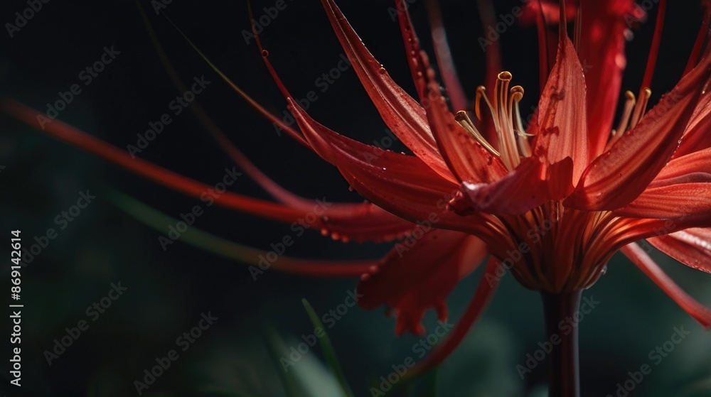 Close-up a red spider lily flower Close-up a red spider lily flower
