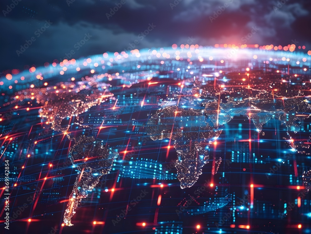 Captivating Digital World Globe Concept with Glowing Cyber Technology Connectivity and Captivating Digital World Globe Concept with Glowing Cyber Technology Connectivity and