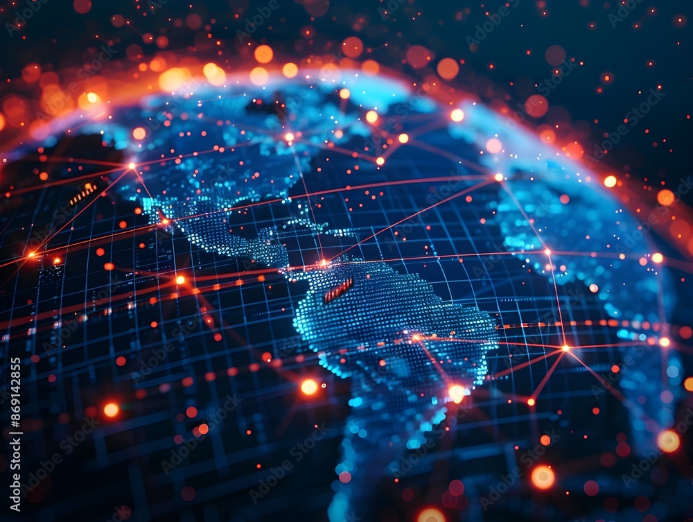 Obraz premium Digital World Globe Global Network Connectivity High Speed Data Transfer and International