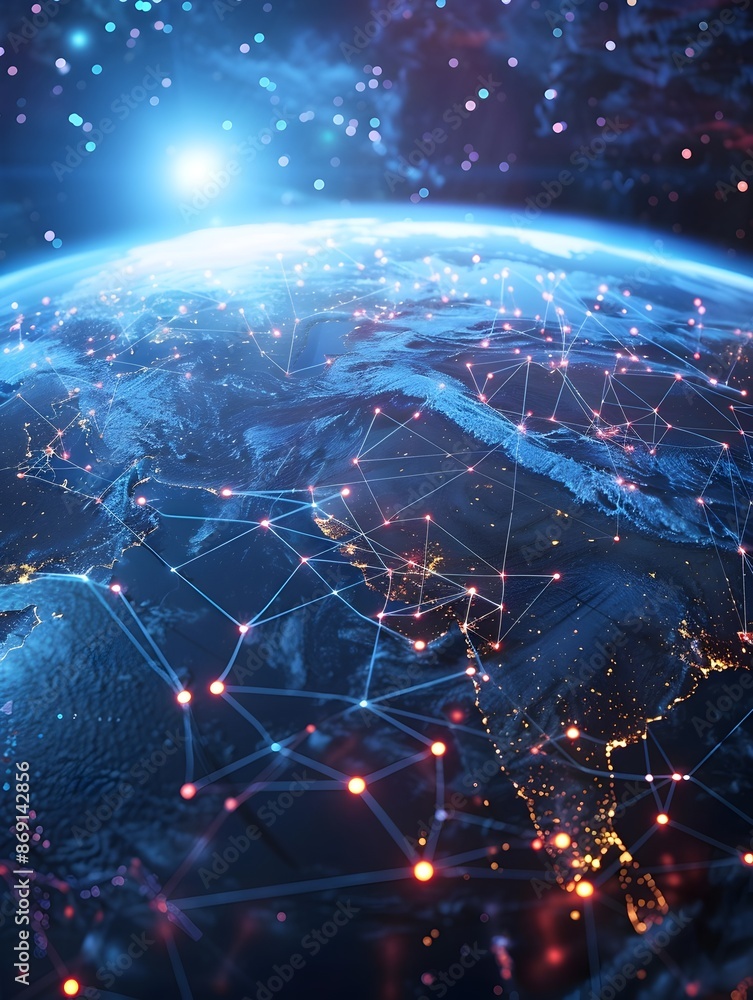 Fototapeta premium Illuminated Global Digital Network and Connectivity on Earth at Night