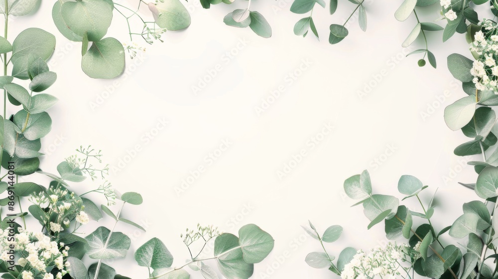 Green leaves of the plant border the empty space on a white background. Green leaves of the plant border the empty space on a white background.