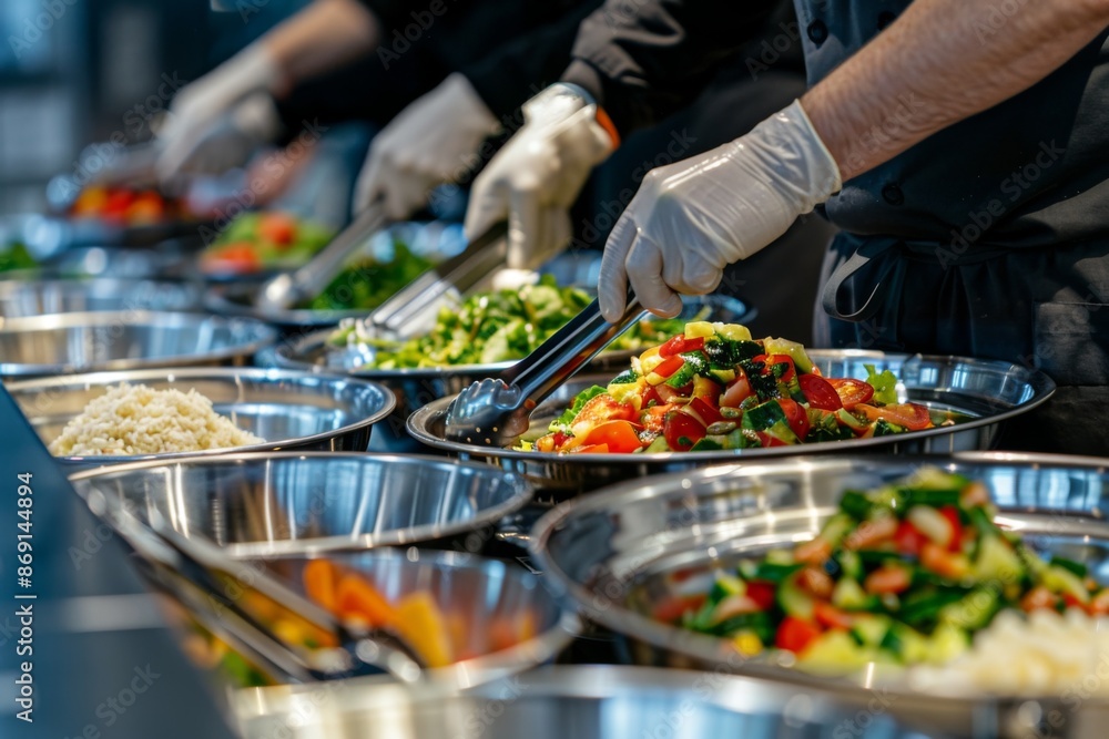 Obraz premium photo of school kitchen staff serving food