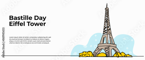 Vector illustration of french tower.Modern flat in continuous line style.