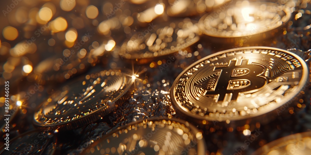 Golden bitcoin representing the digital economy, finance, and cryptocurrency. Ideal for themes Golden bitcoin representing the digital economy, finance, and cryptocurrency. Ideal for themes