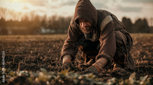 A medieval peasant working in the field