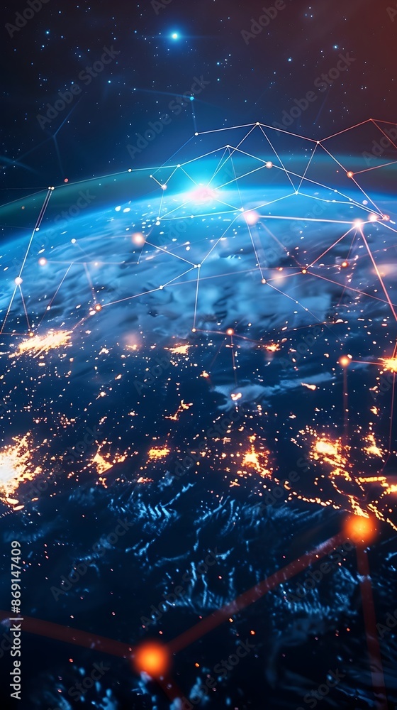 Fototapeta premium Futuristic Digital Global Network and Connectivity on Earth with Data Transfer and Telecommunication