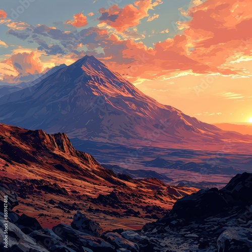 Volcano Texture: Flat Vector Illustration of Fiery Landscape © Nastassia