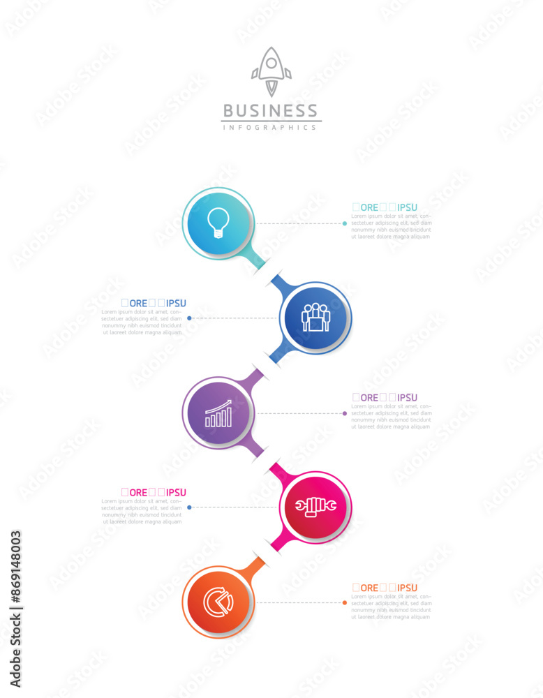 Vector infographic business presentation template with circular interconnection with 5 options. Vector infographic business presentation template with circular interconnection with 5 options.