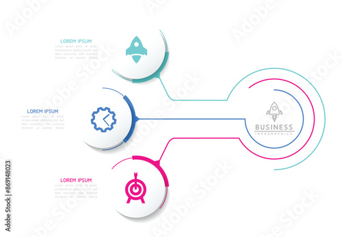 Vector infographic business presentation template with circular interconnection with 3 options.