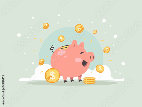 Flat Style Piggy Bank: Dynamic Symbol of Financial Management