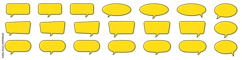 Chat bubble in yellow, quote background, Speech bubble, message box set. Chat bubble in yellow, quote background, Speech bubble, message box set.