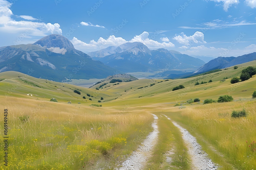 The winding road through the green hills The winding road through the green hills