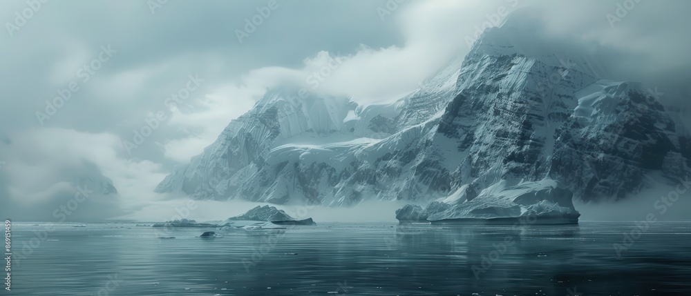 Fototapeta premium Majestic Iceberg Scene with Arctic Foxes Playing on Top, Serene Ocean Below -