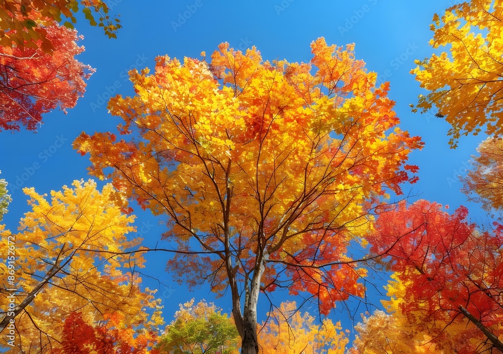 Looking up at the colorful fall foliage Looking up at the colorful fall foliage