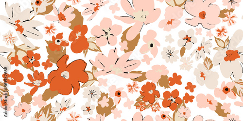 Pretty Floral Wallpaper on light background. Minimalist simple seamless pattern with flowers. Will be fine for textile or manufacturing, wallpapers, print, gift wrap and scrapbooking.