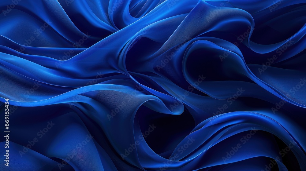 Fototapeta premium Fluid blue silk fabric creating abstract patterns