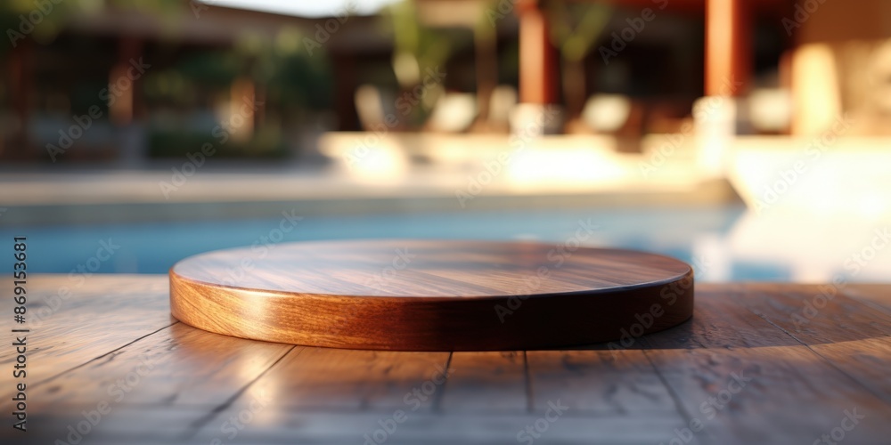 Obraz premium Wooden Cutting Board on Deck Beside Pool