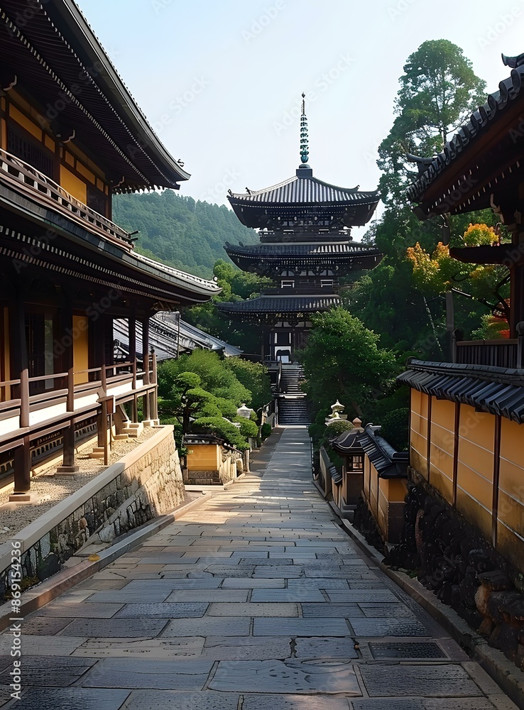 Obraz premium A path leading to a pagoda in a Japanese temple