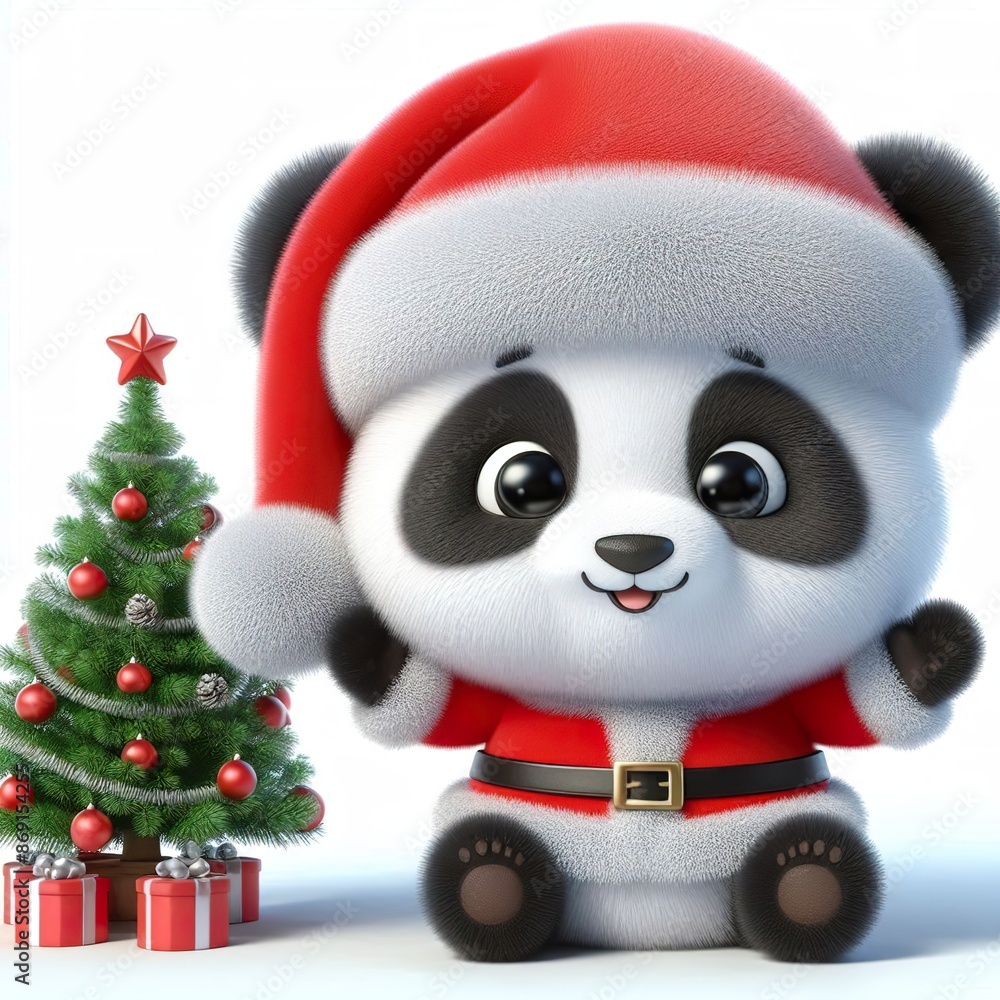 fluffy Happy panda dressed as a Santa claus fluffy Happy panda dressed as a Santa claus