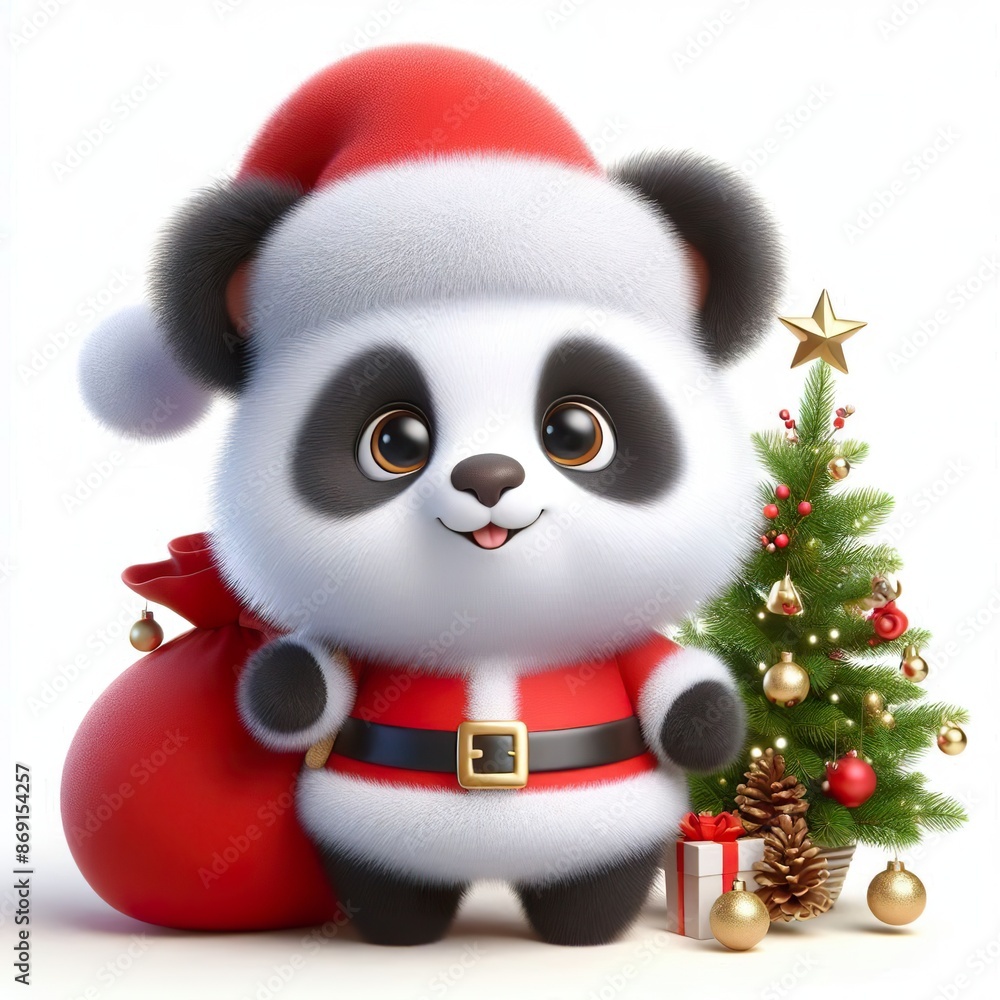 fluffy Happy panda dressed as a Santa claus fluffy Happy panda dressed as a Santa claus