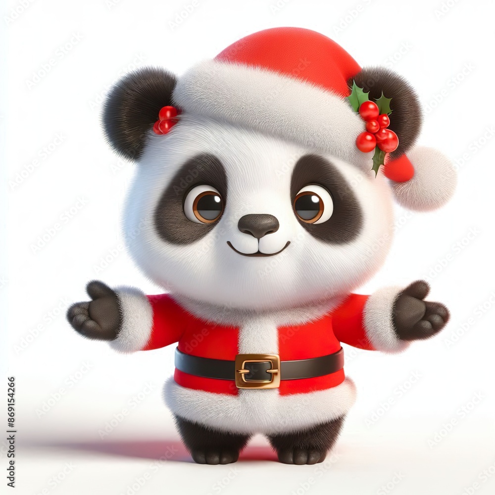 fluffy Happy panda dressed as a Santa claus fluffy Happy panda dressed as a Santa claus