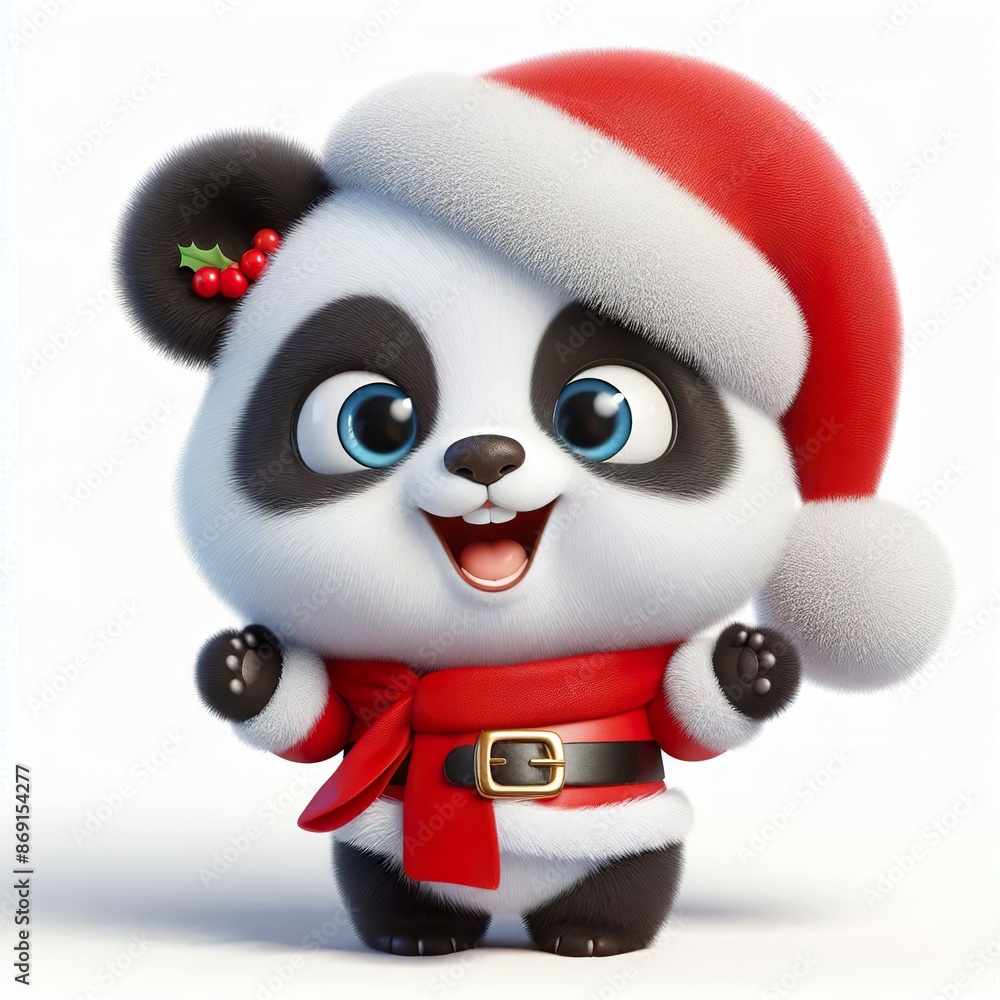 fluffy Happy panda dressed as a Santa claus fluffy Happy panda dressed as a Santa claus