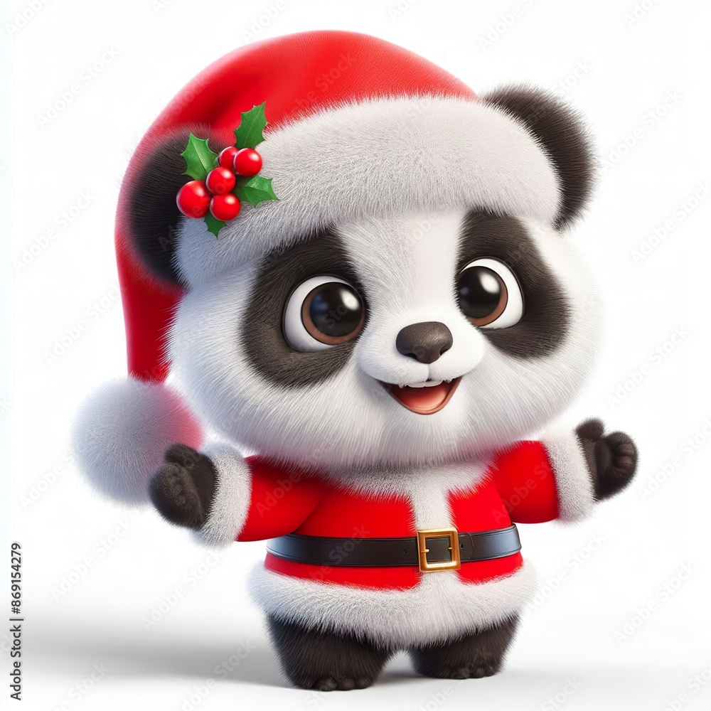 fluffy Happy panda dressed as a Santa claus fluffy Happy panda dressed as a Santa claus